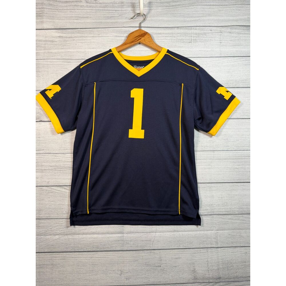Hanes Michigan Wolverines Youth Large 10/12 #1 Football Jersey Navy Maize 4316